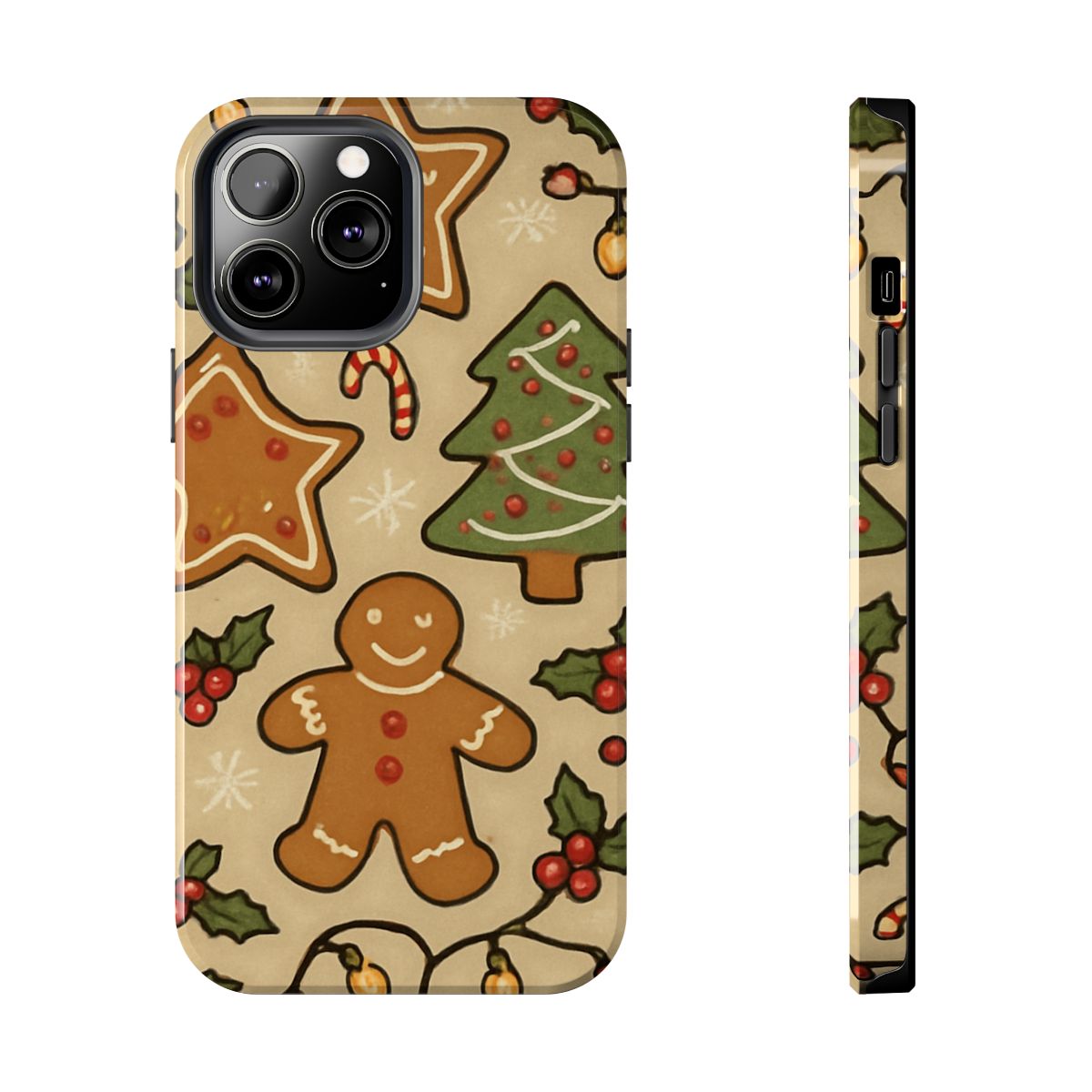 Christmas Gingerbread Tough Phone Case — Holiday Tree & Cookies Protection