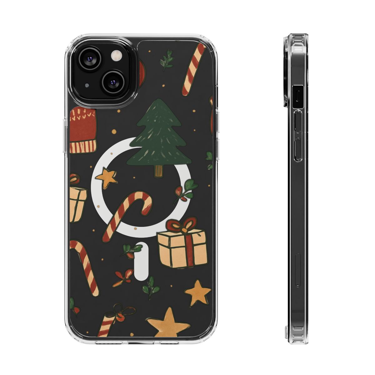 Christmas Candy Pattern Clear Magnetic Phone Case — Impact-Resistant Holiday Design