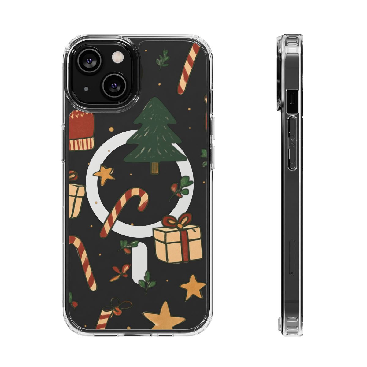 Christmas Candy Pattern Clear Magnetic Phone Case — Impact-Resistant Holiday Design