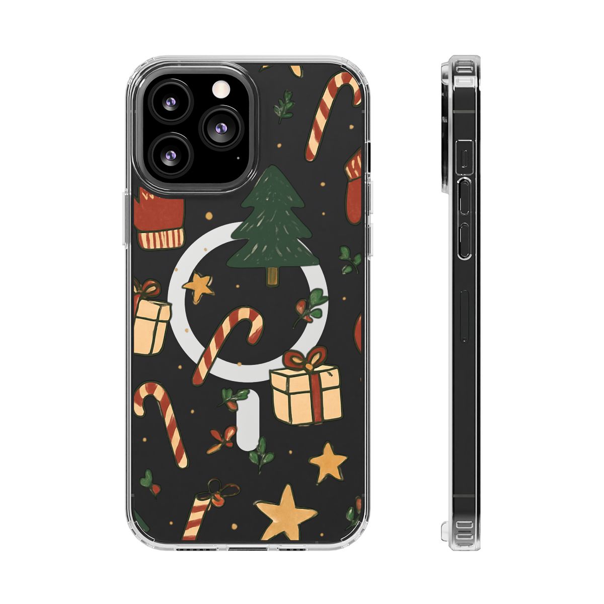 Christmas Candy Pattern Clear Magnetic Phone Case — Impact-Resistant Holiday Design