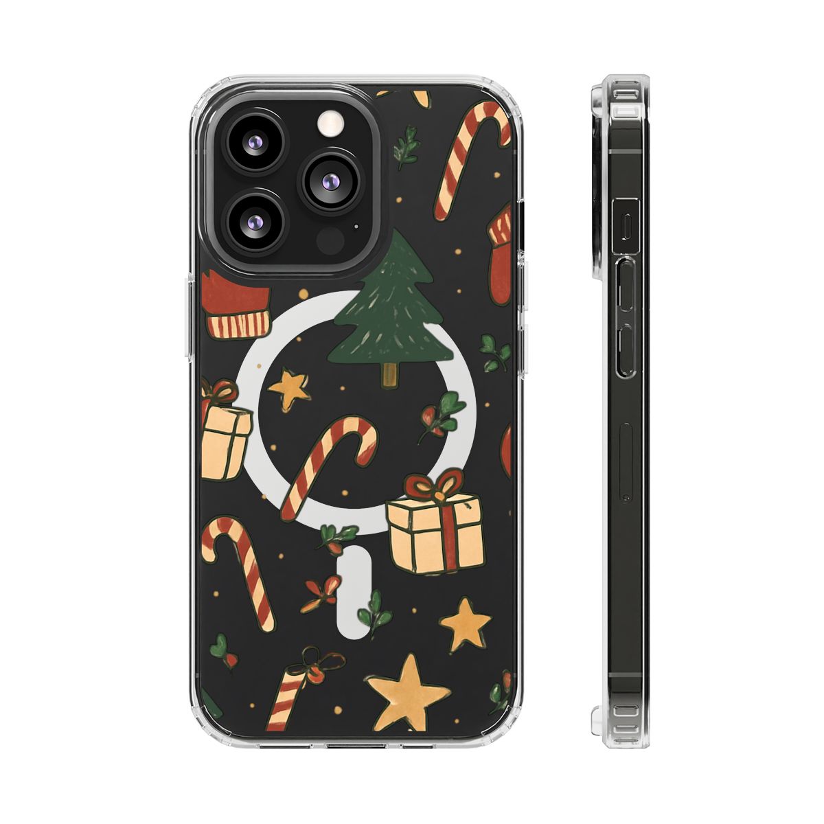 Christmas Candy Pattern Clear Magnetic Phone Case — Impact-Resistant Holiday Design