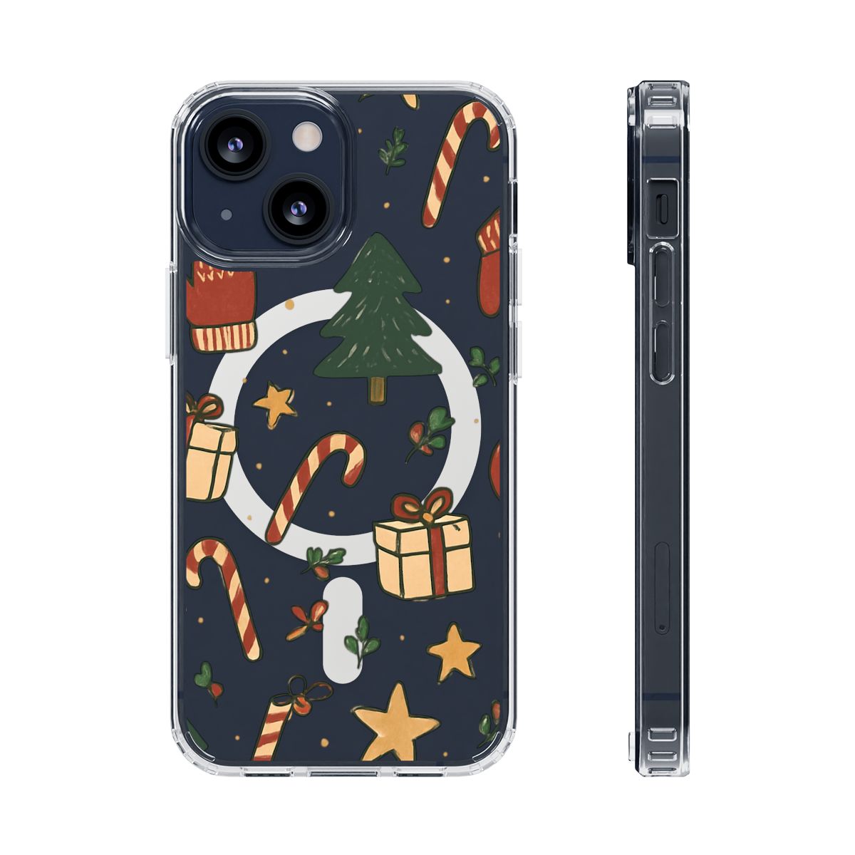 Christmas Candy Pattern Clear Magnetic Phone Case — Impact-Resistant Holiday Design