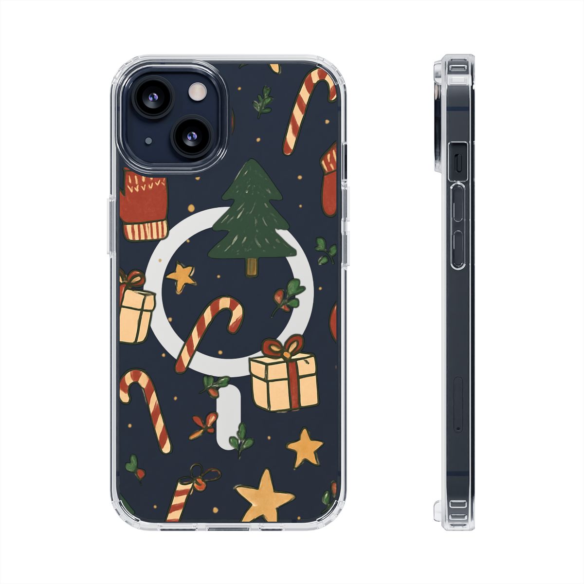 Christmas Candy Pattern Clear Magnetic Phone Case — Impact-Resistant Holiday Design