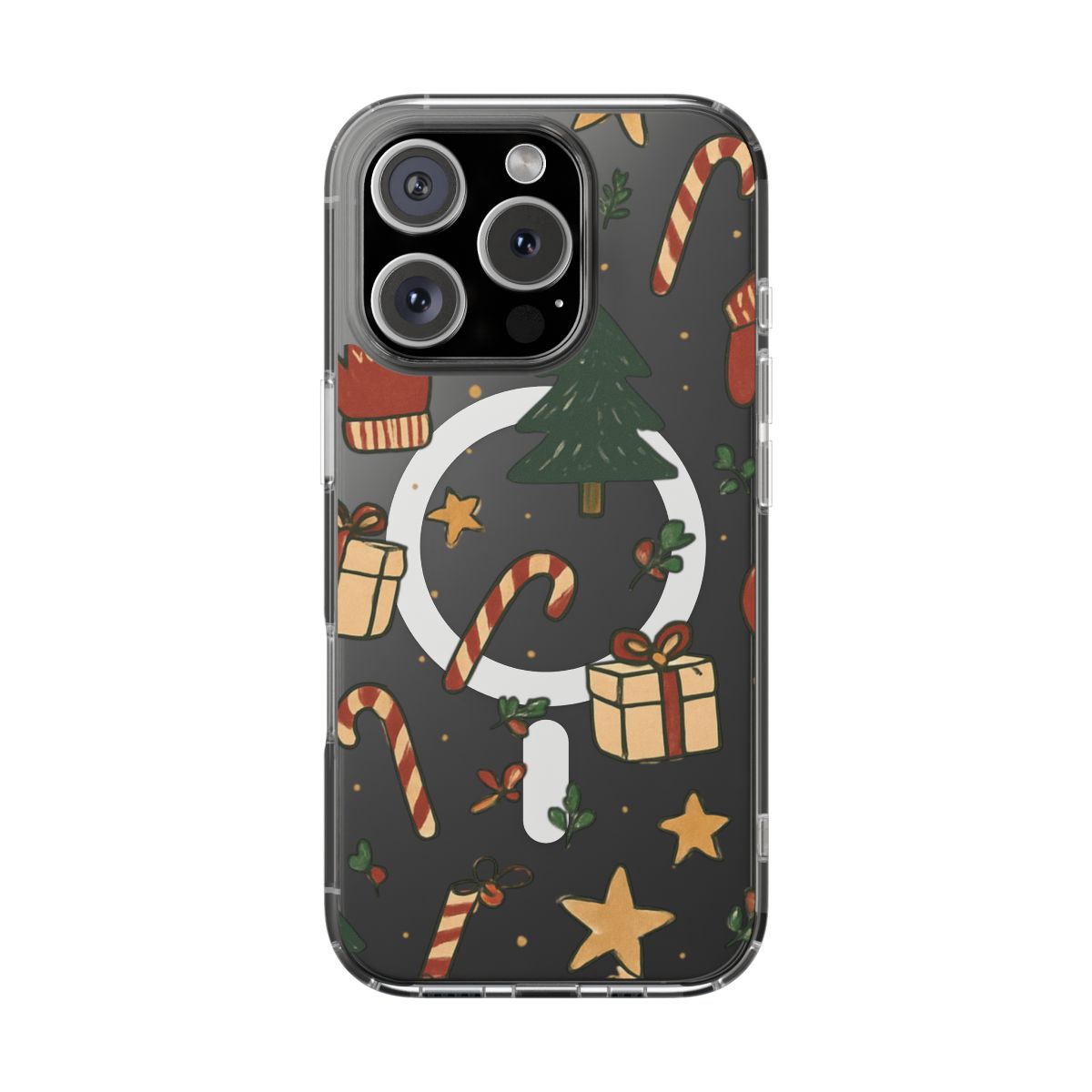 Christmas Candy Pattern Clear Magnetic Phone Case — Impact-Resistant Holiday Design