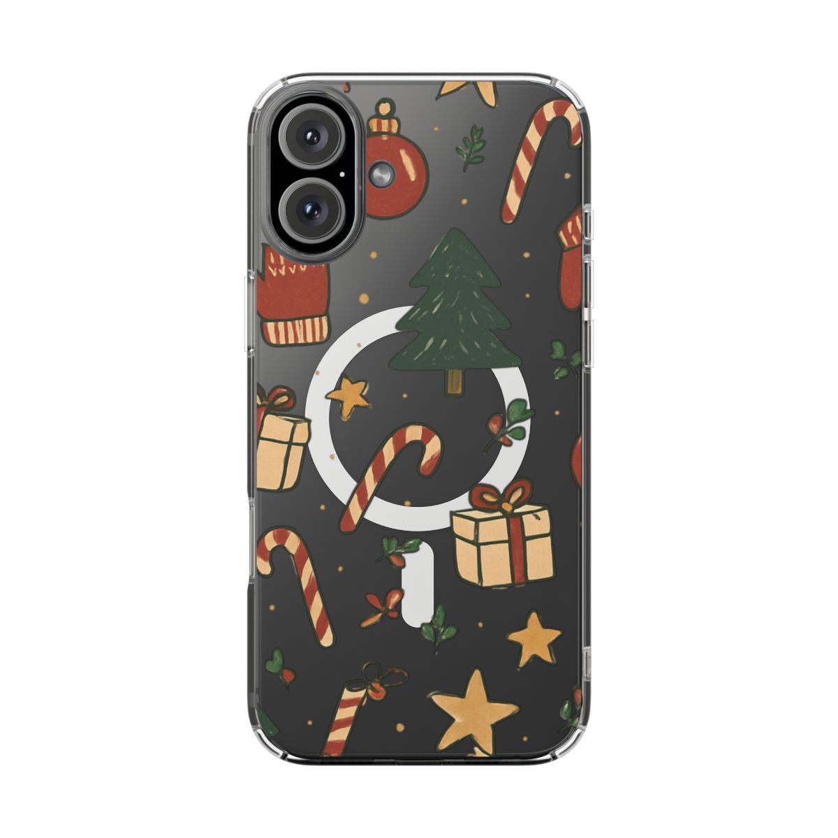 Christmas Candy Pattern Clear Magnetic Phone Case — Impact-Resistant Holiday Design