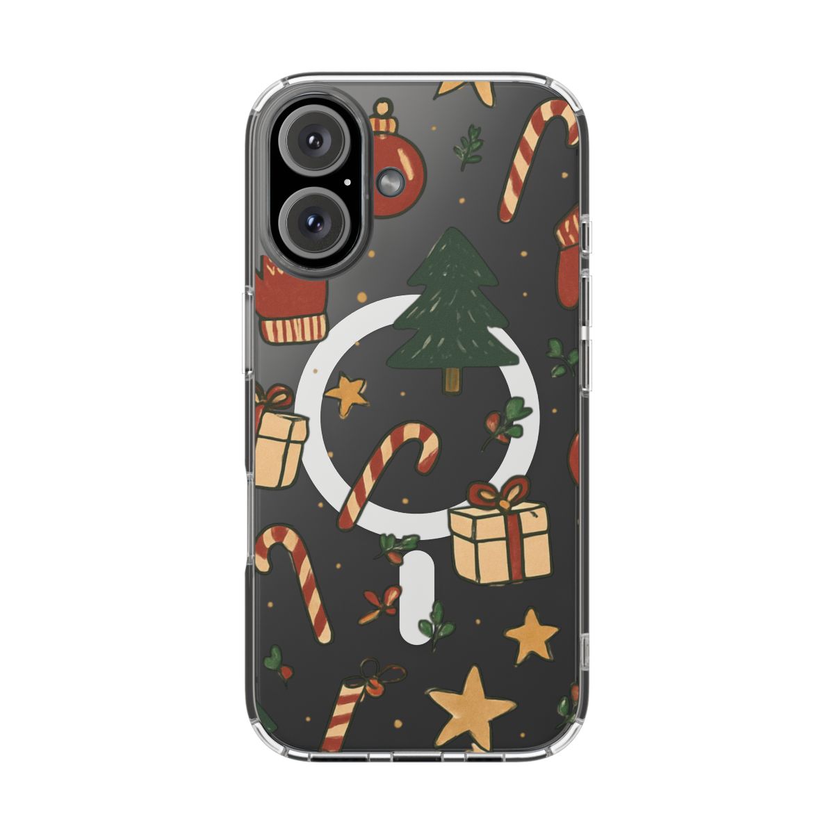 Christmas Candy Pattern Clear Magnetic Phone Case — Impact-Resistant Holiday Design