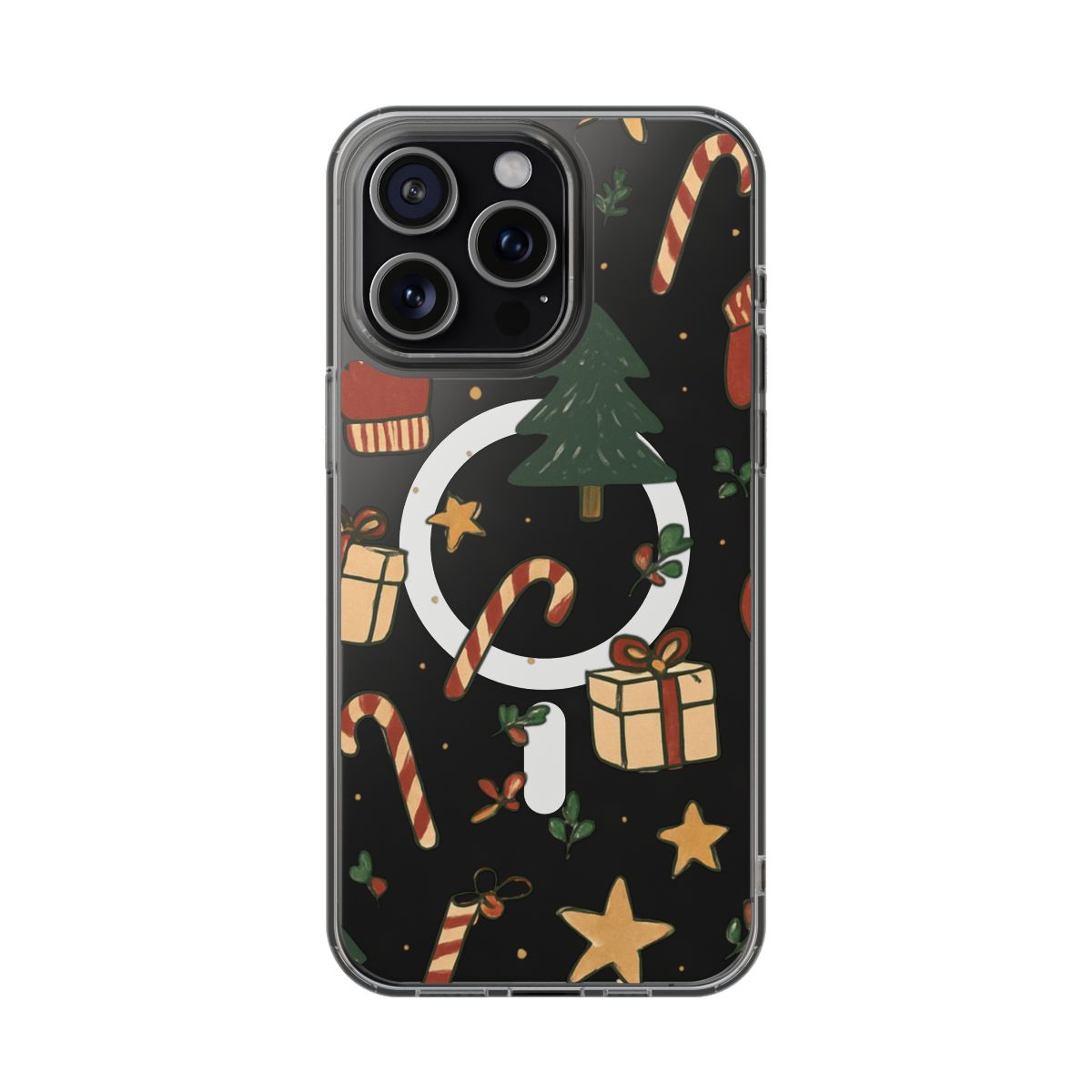 Christmas Candy Pattern Clear Magnetic Phone Case — Impact-Resistant Holiday Design