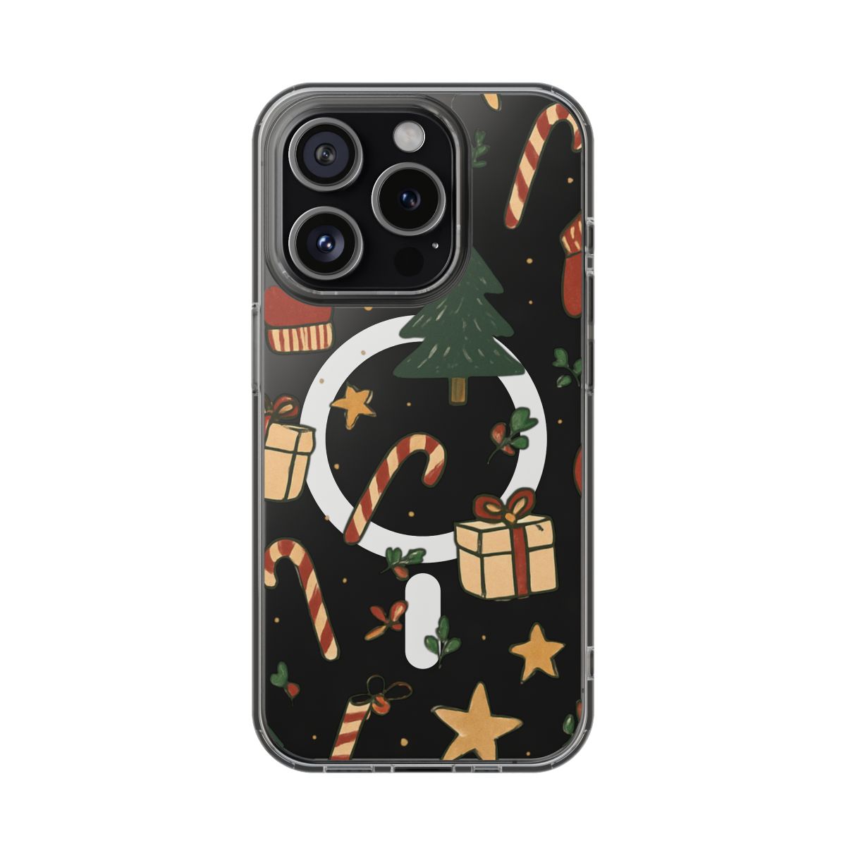 Christmas Candy Pattern Clear Magnetic Phone Case — Impact-Resistant Holiday Design