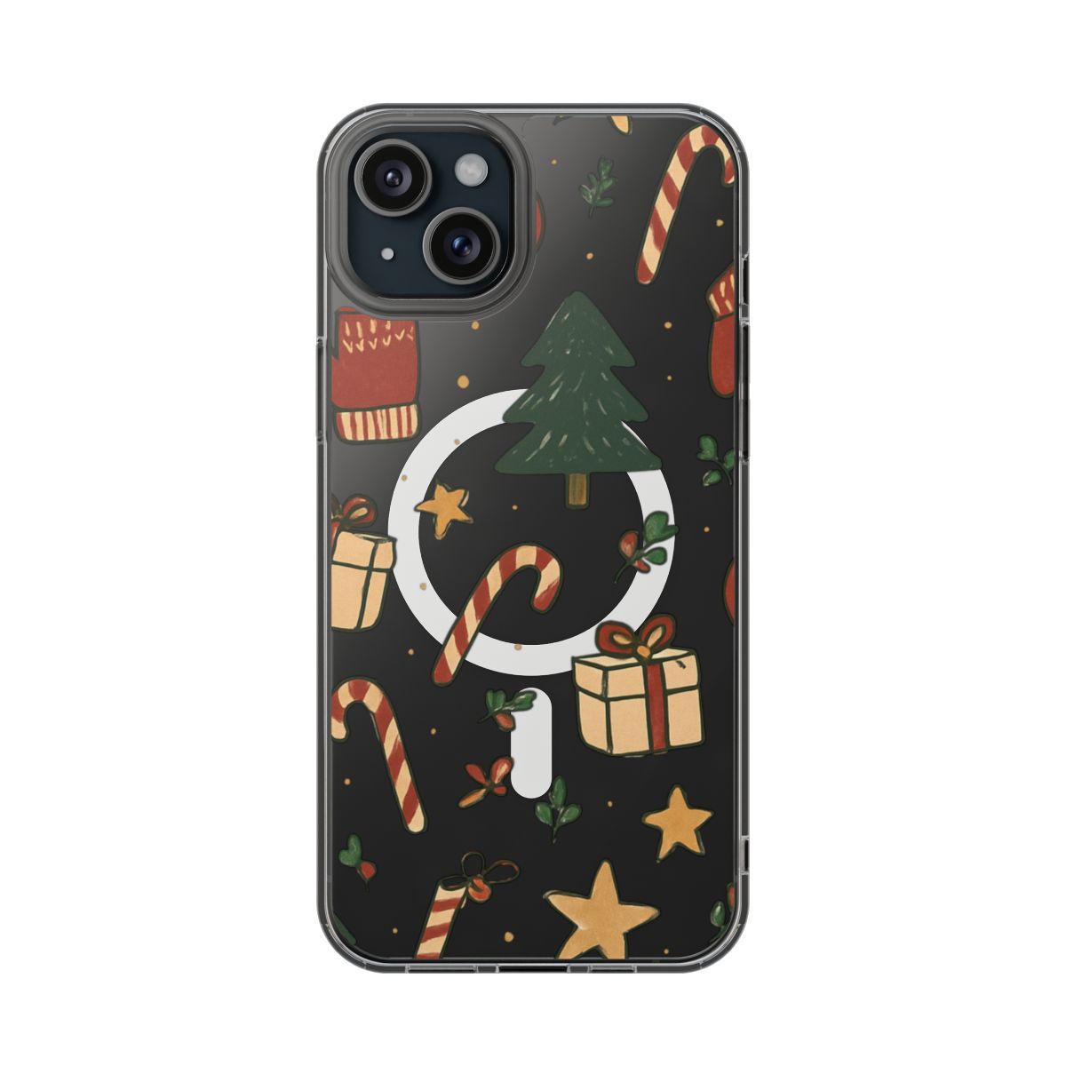 Christmas Candy Pattern Clear Magnetic Phone Case — Impact-Resistant Holiday Design