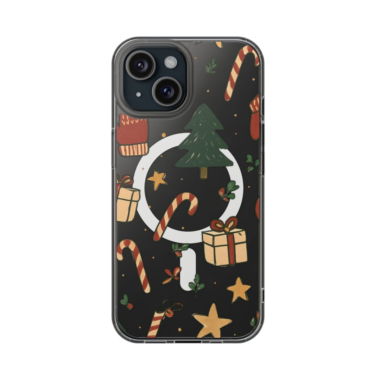 Christmas Candy Pattern Clear Magnetic Phone Case — Impact-Resistant Holiday Design