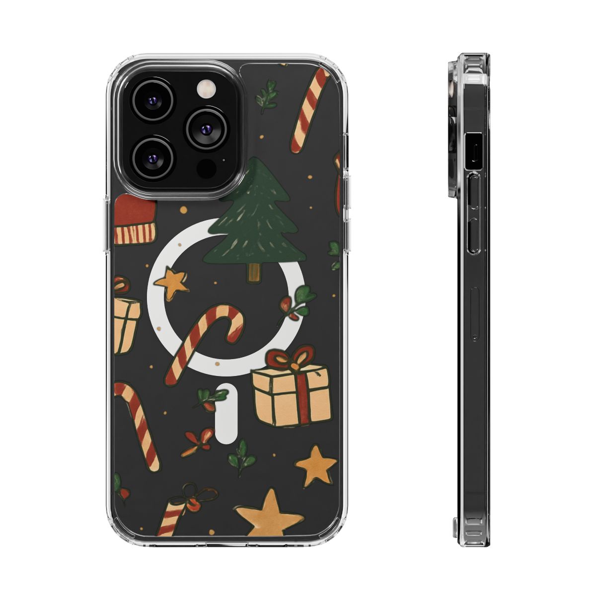 Christmas Candy Pattern Clear Magnetic Phone Case — Impact-Resistant Holiday Design