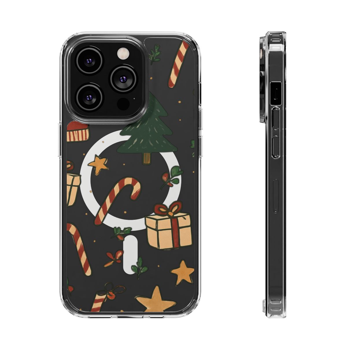 Christmas Candy Pattern Clear Magnetic Phone Case — Impact-Resistant Holiday Design