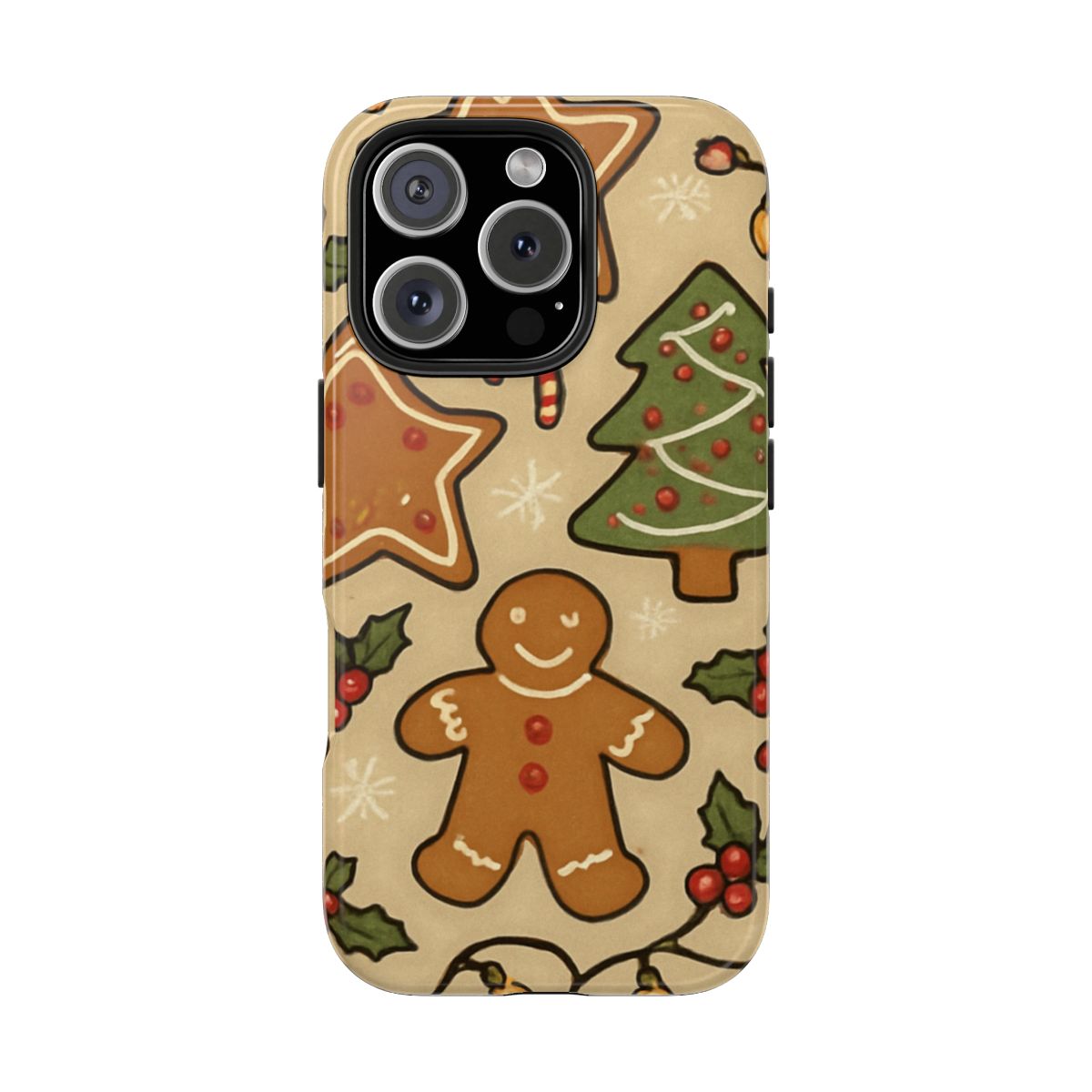 Christmas Gingerbread Tough Phone Case — Holiday Tree & Cookies Protection