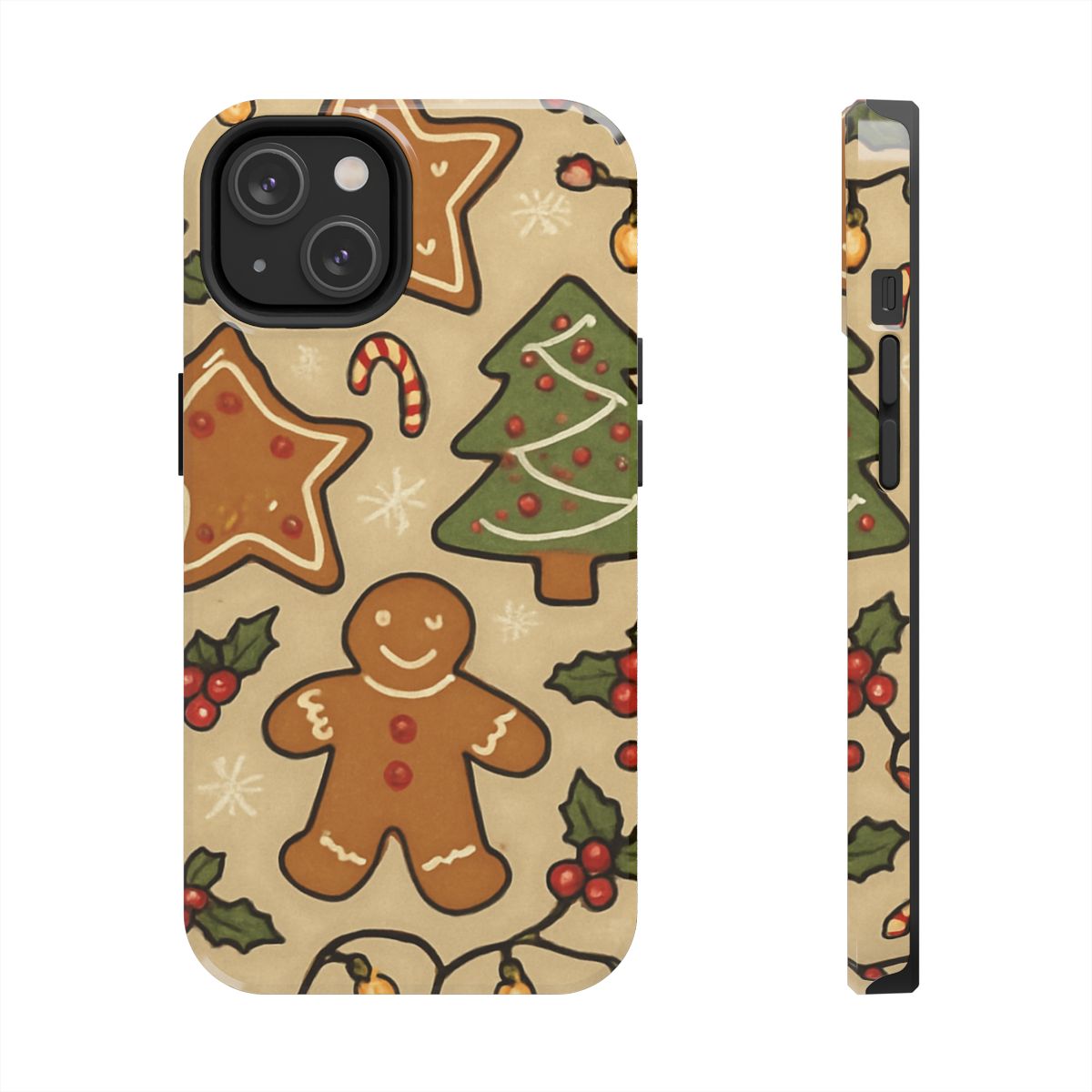 Christmas Gingerbread Tough Phone Case — Holiday Tree & Cookies Protection