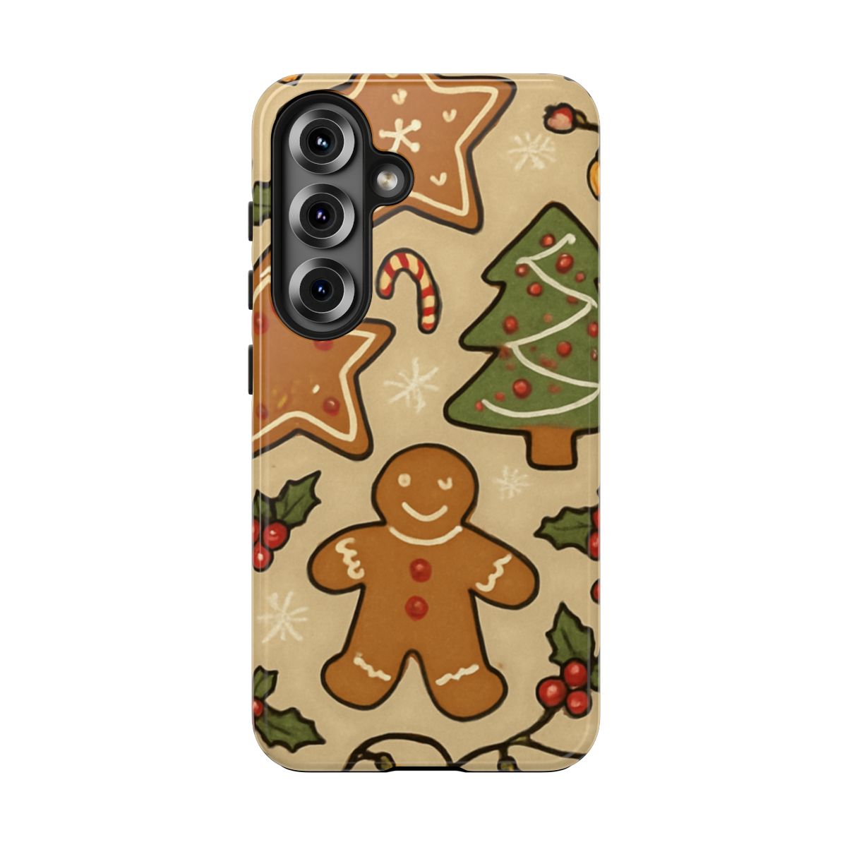 Christmas Gingerbread Tough Phone Case — Holiday Tree & Cookies Protection