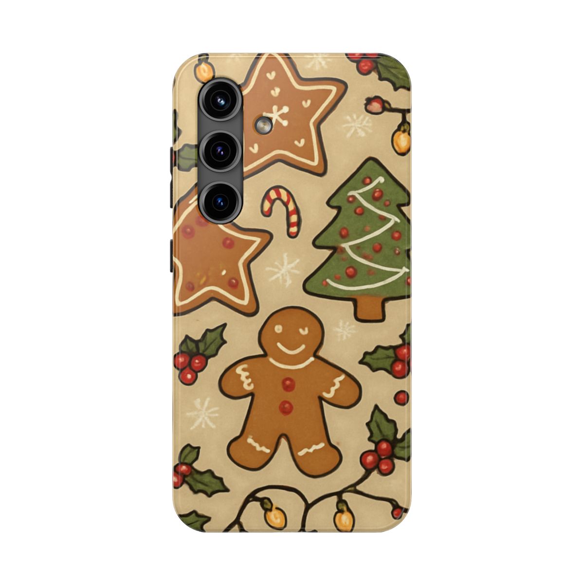 Christmas Gingerbread Tough Phone Case — Holiday Tree & Cookies Protection