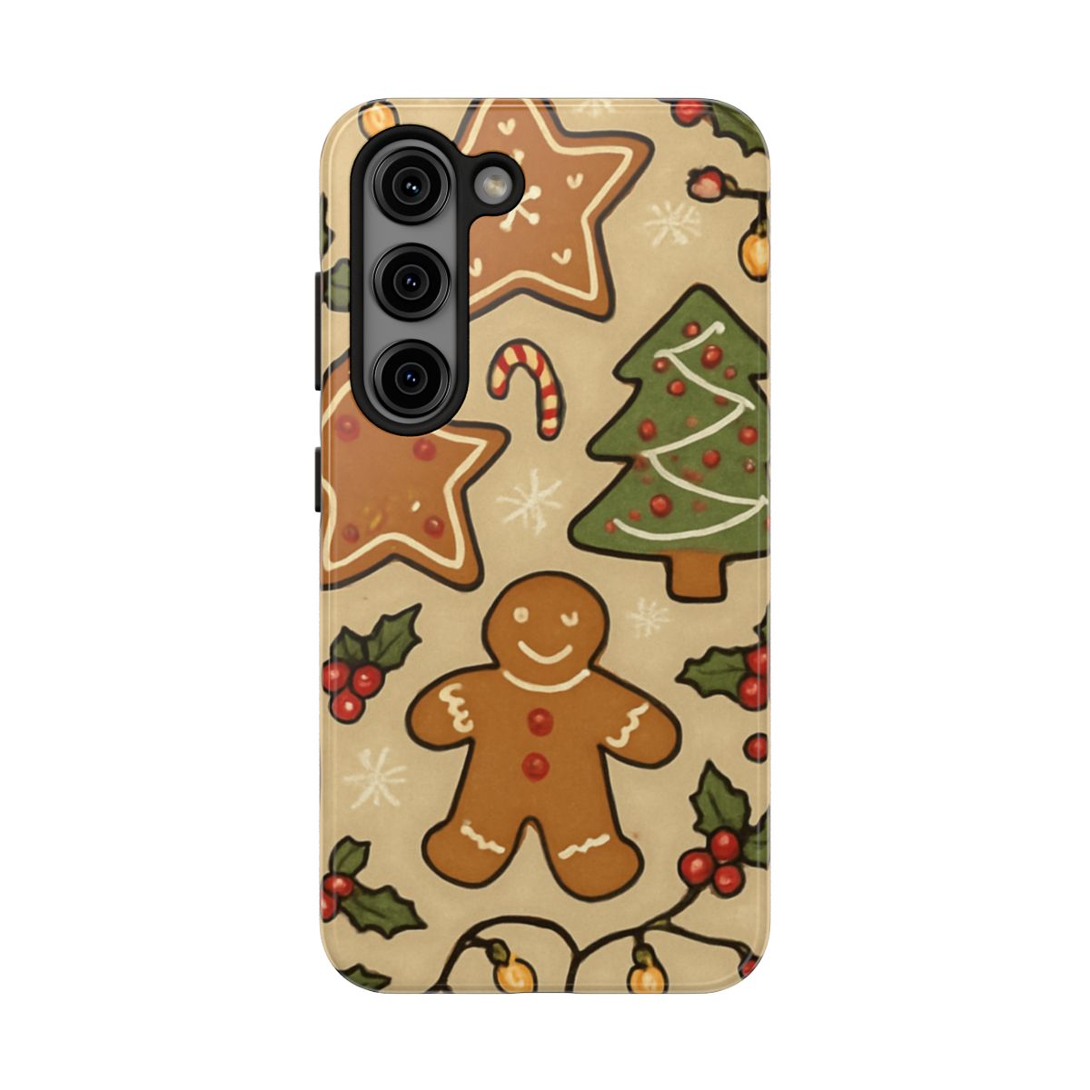 Christmas Gingerbread Tough Phone Case — Holiday Tree & Cookies Protection
