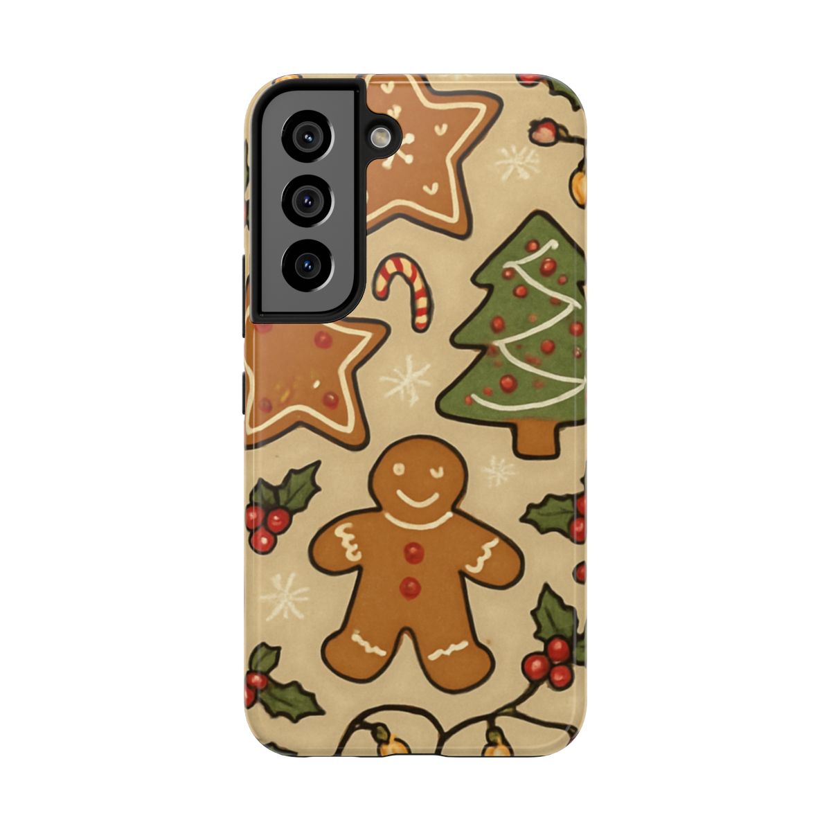 Christmas Gingerbread Tough Phone Case — Holiday Tree & Cookies Protection