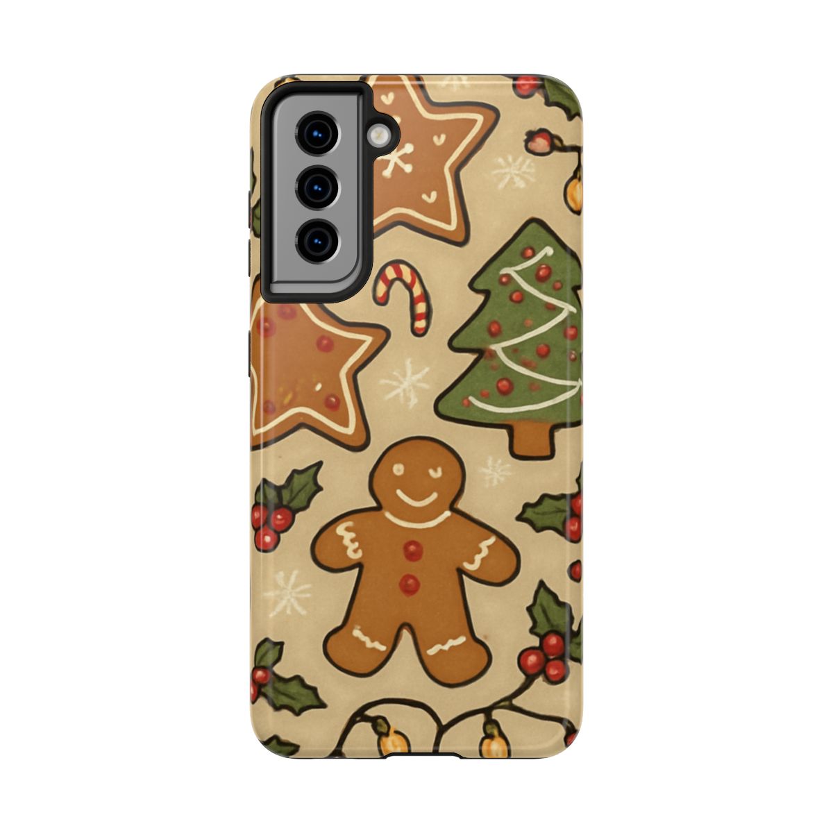 Christmas Gingerbread Tough Phone Case — Holiday Tree & Cookies Protection