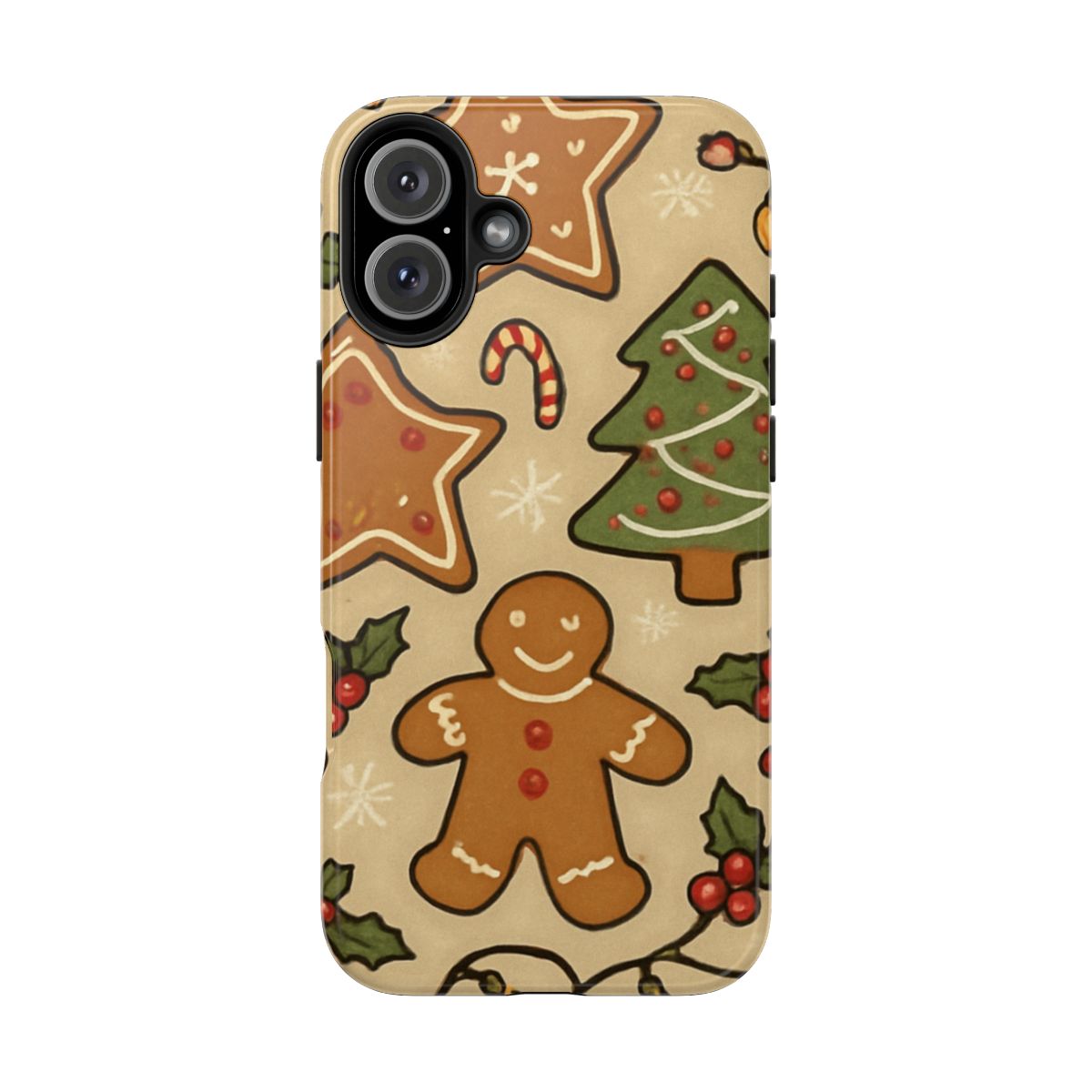 Christmas Gingerbread Tough Phone Case — Holiday Tree & Cookies Protection