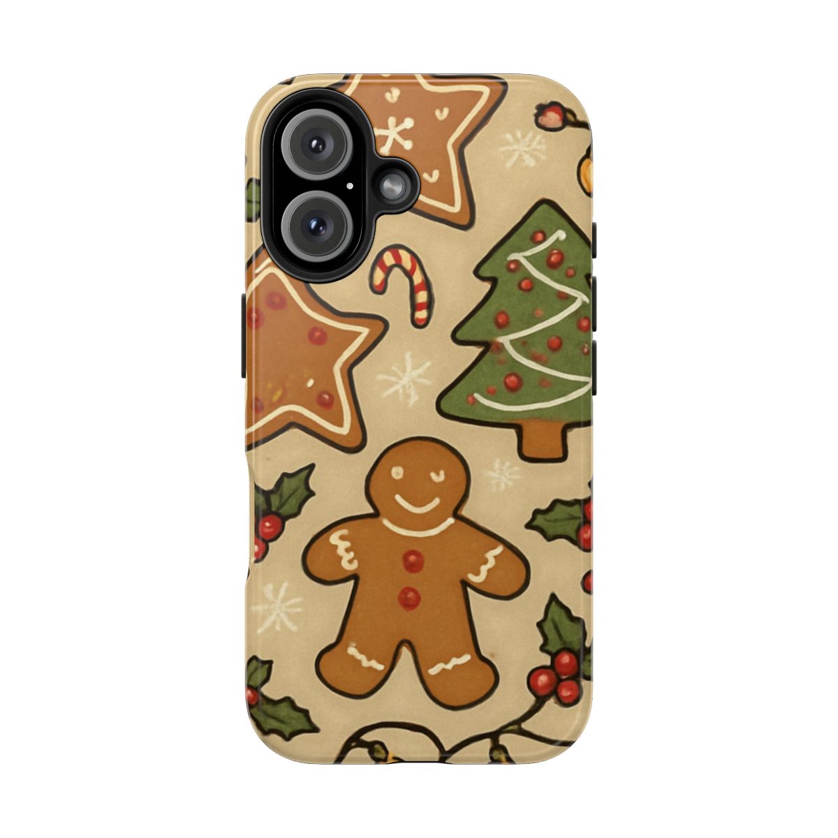 Christmas Gingerbread Tough Phone Case — Holiday Tree & Cookies Protection