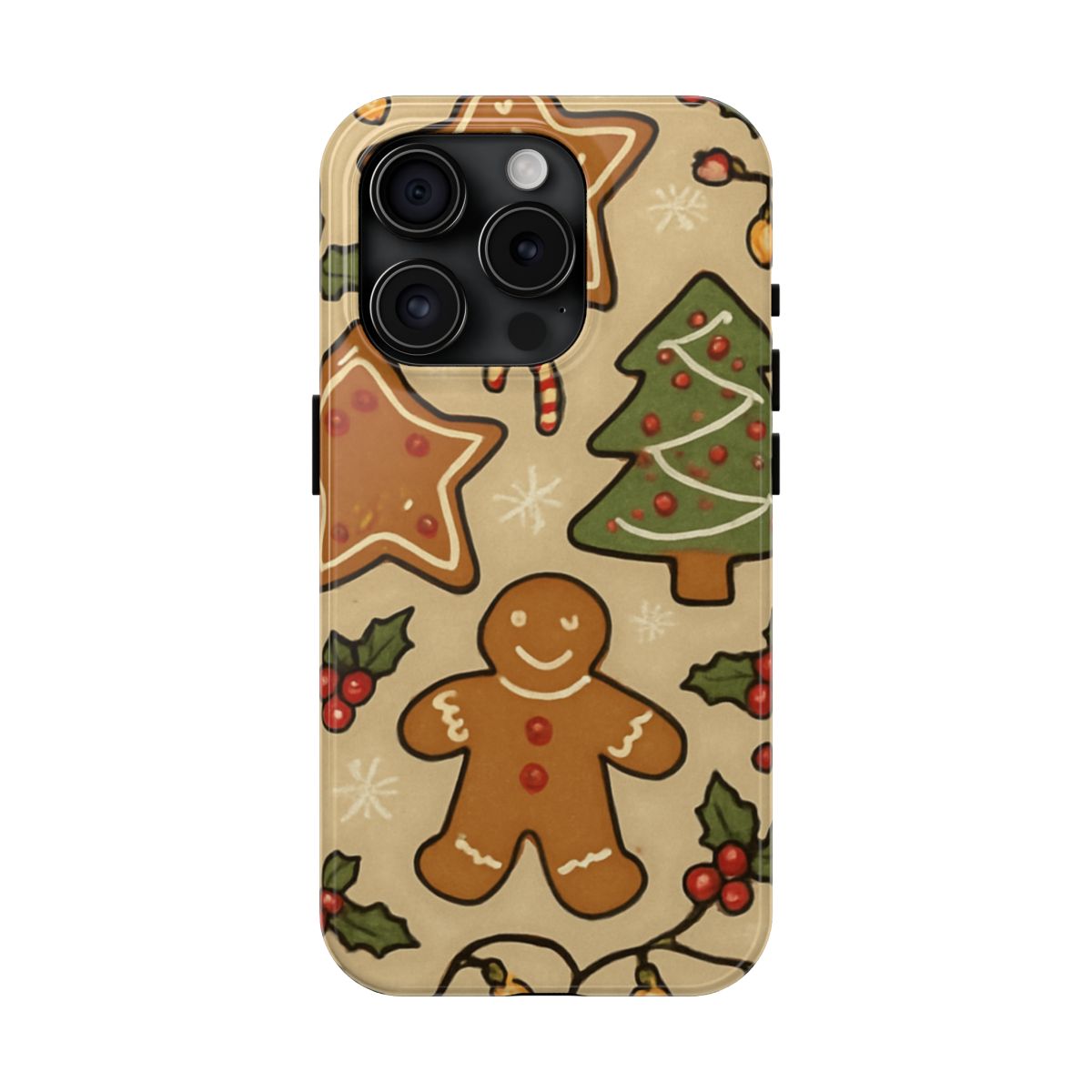 Christmas Gingerbread Tough Phone Case — Holiday Tree & Cookies Protection