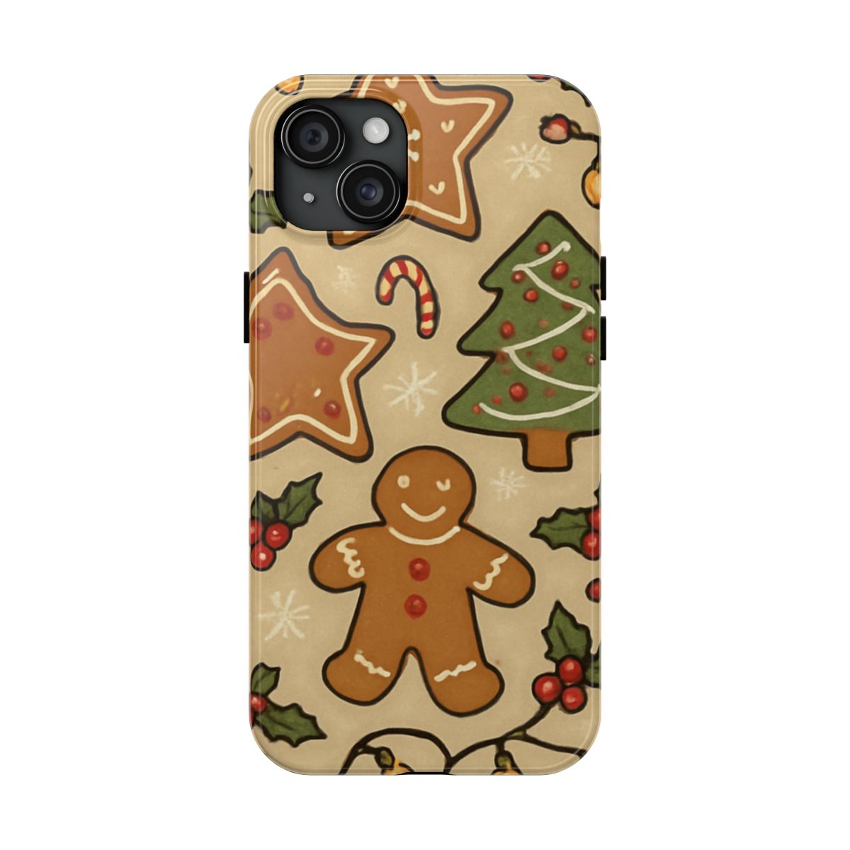 Christmas Gingerbread Tough Phone Case — Holiday Tree & Cookies Protection