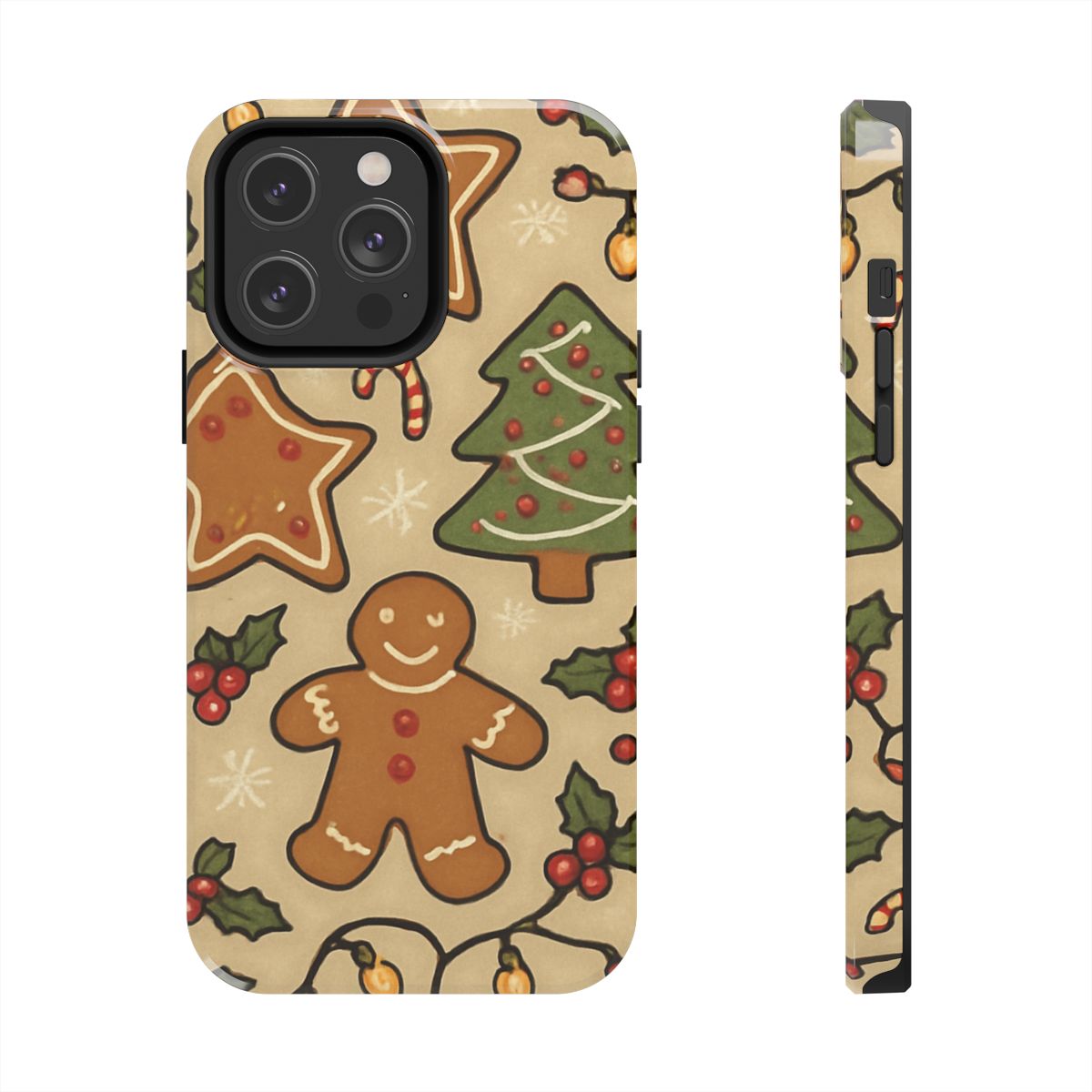 Christmas Gingerbread Tough Phone Case — Holiday Tree & Cookies Protection