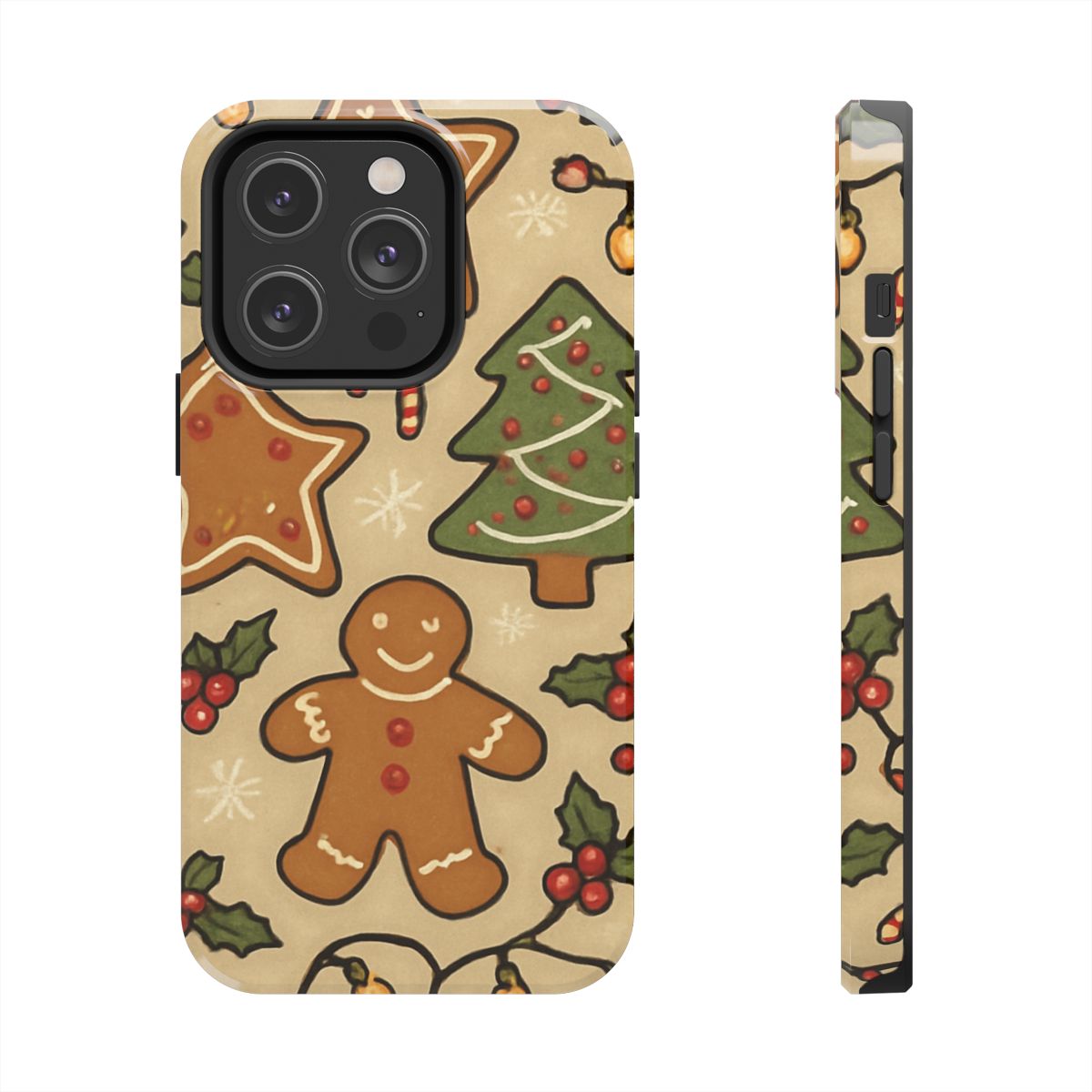 Christmas Gingerbread Tough Phone Case — Holiday Tree & Cookies Protection