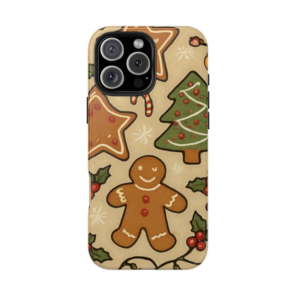 Christmas Gingerbread Tough Phone Case — Holiday Tree & Cookies Protection