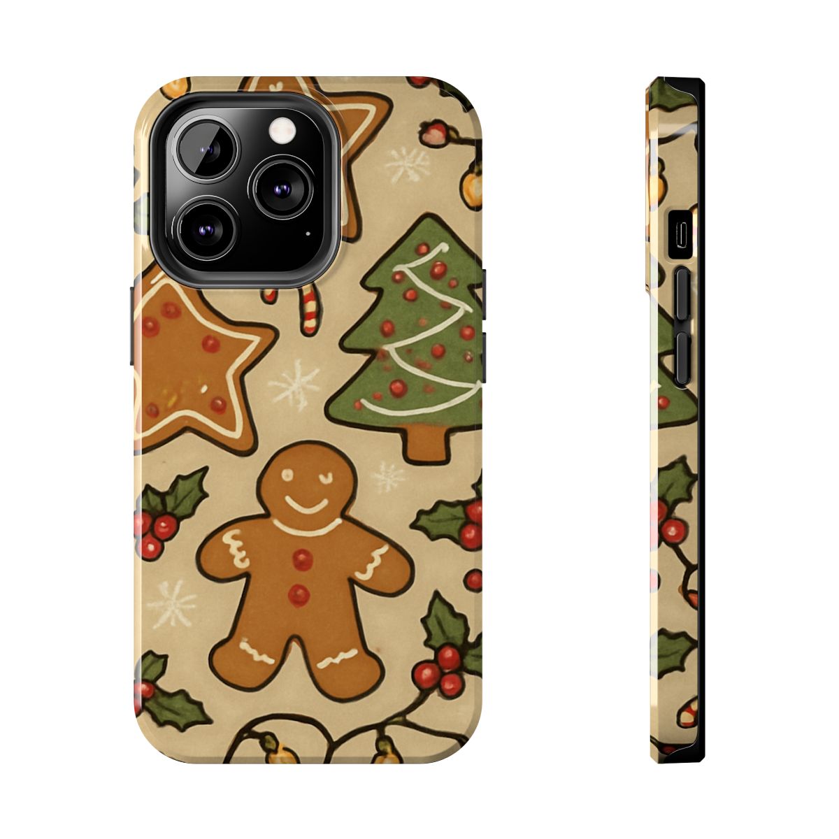 Christmas Gingerbread Tough Phone Case — Holiday Tree & Cookies Protection