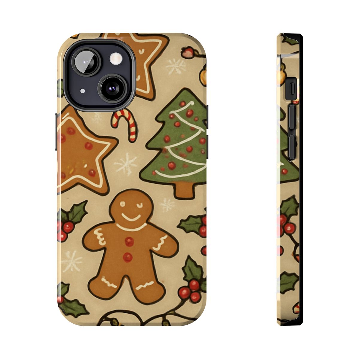 Christmas Gingerbread Tough Phone Case — Holiday Tree & Cookies Protection