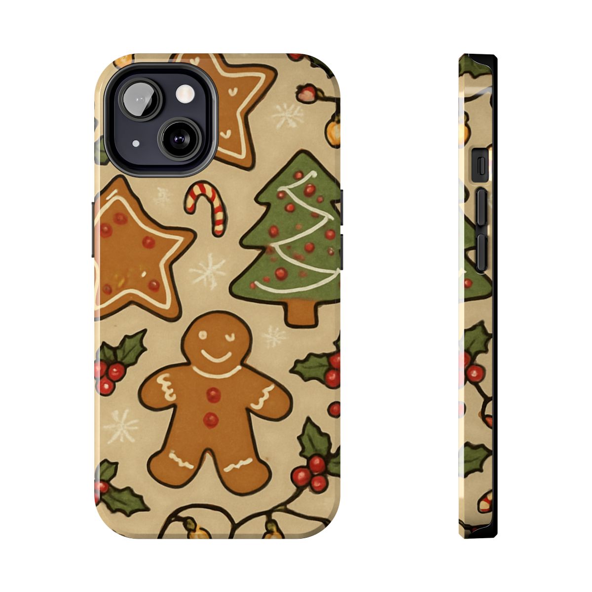 Christmas Gingerbread Tough Phone Case — Holiday Tree & Cookies Protection