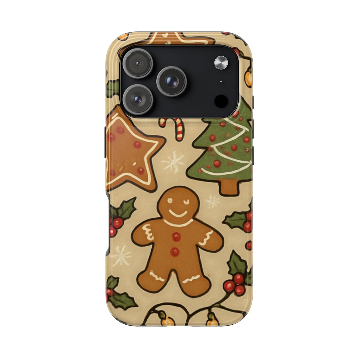 Christmas Gingerbread Tough Phone Case — Holiday Tree & Cookies Protection