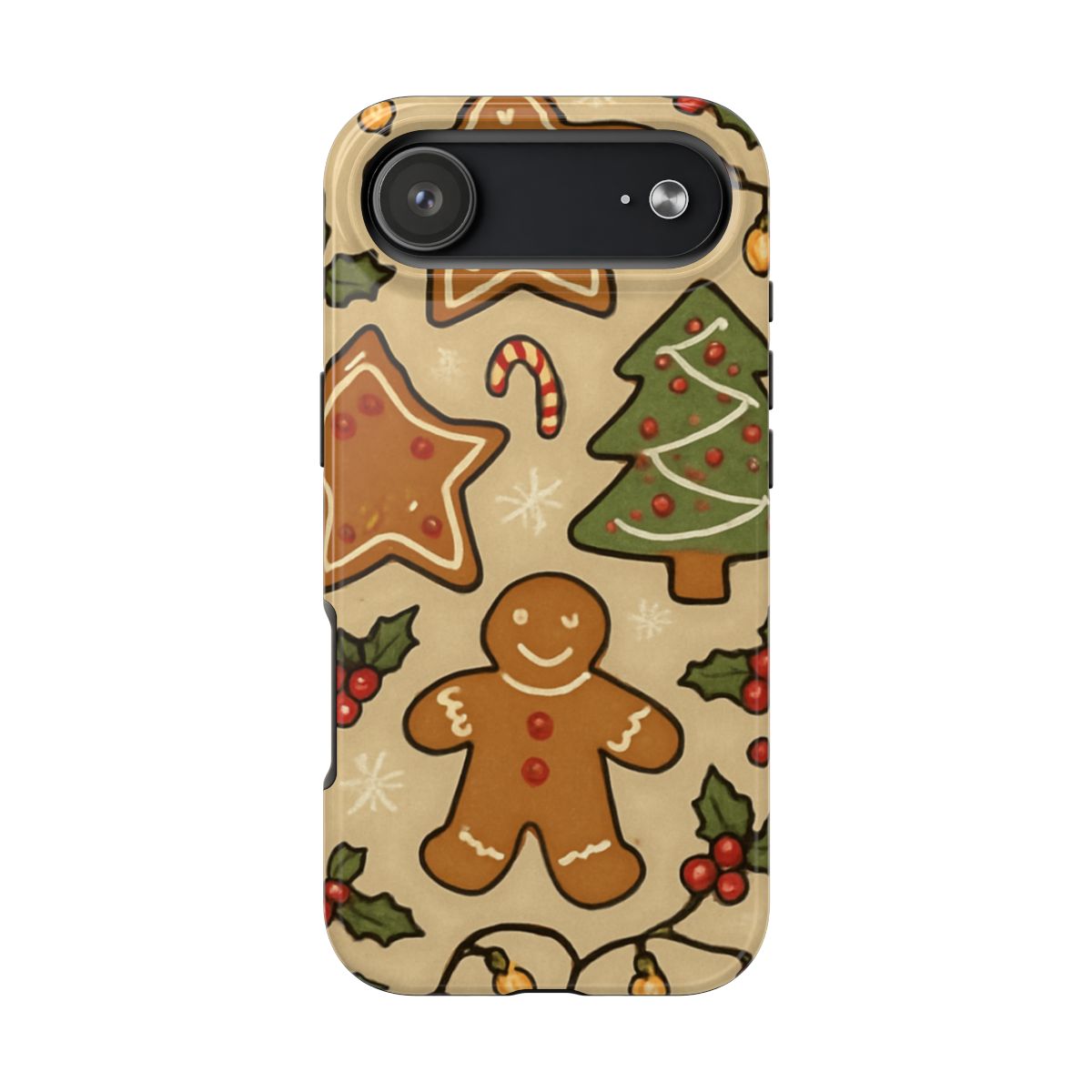Christmas Gingerbread Tough Phone Case — Holiday Tree & Cookies Protection