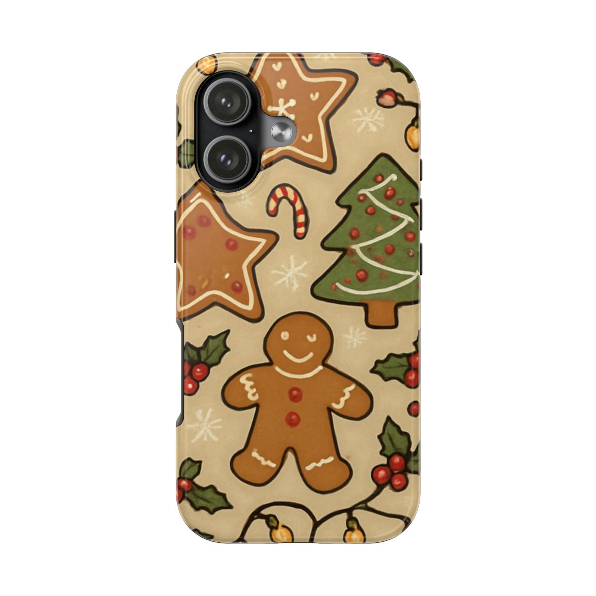 Christmas Gingerbread Tough Phone Case — Holiday Tree & Cookies Protection