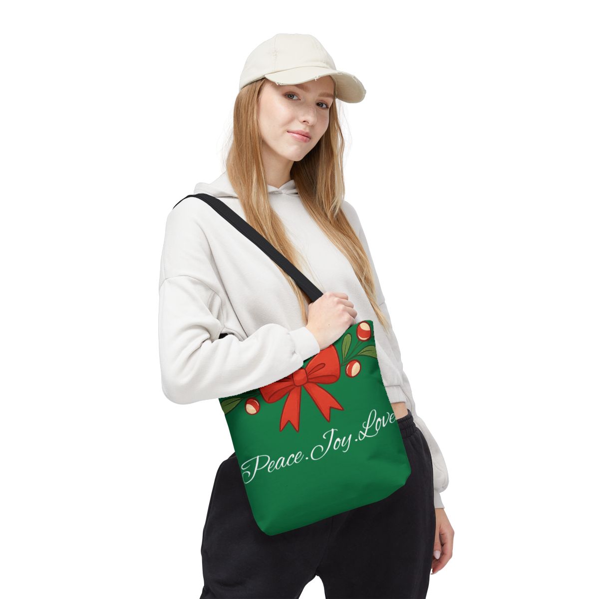 Christmas Tote Bag — 'Peace. Joy. Love.' Holiday Gift Tote
