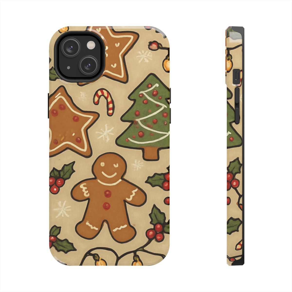 Christmas Gingerbread Tough Phone Case — Holiday Tree & Cookies Protection